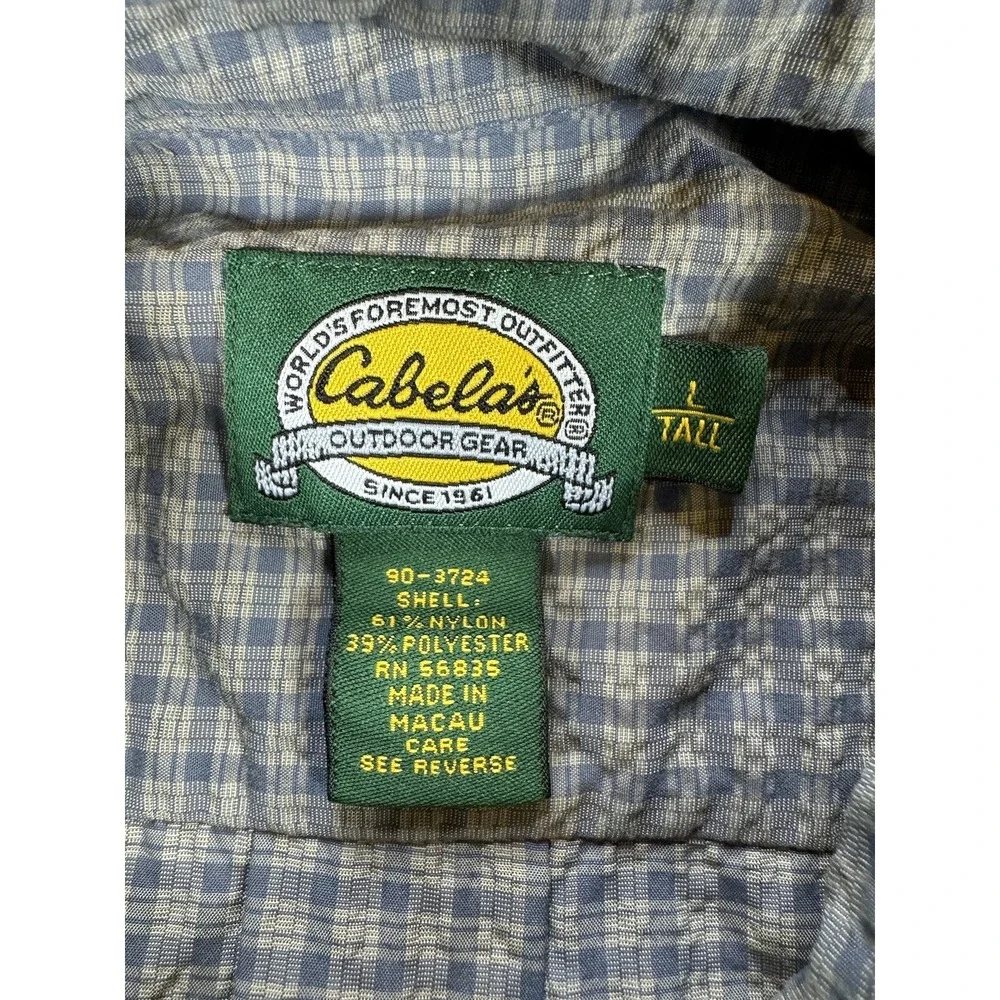 Cabela's Shirt Men Large Tall Blue‎ Gray Button Ripstop Outdoor Zipper Pockets